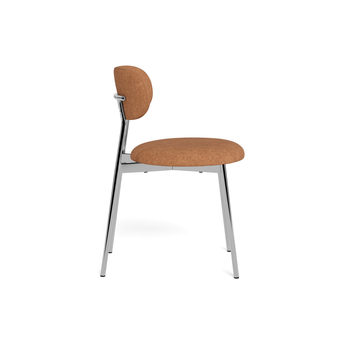 Chaise Dotto 47 x 79, couleur terre cuite sur le côté – profil de l'assise et piètement chromé, chaise rembourrée