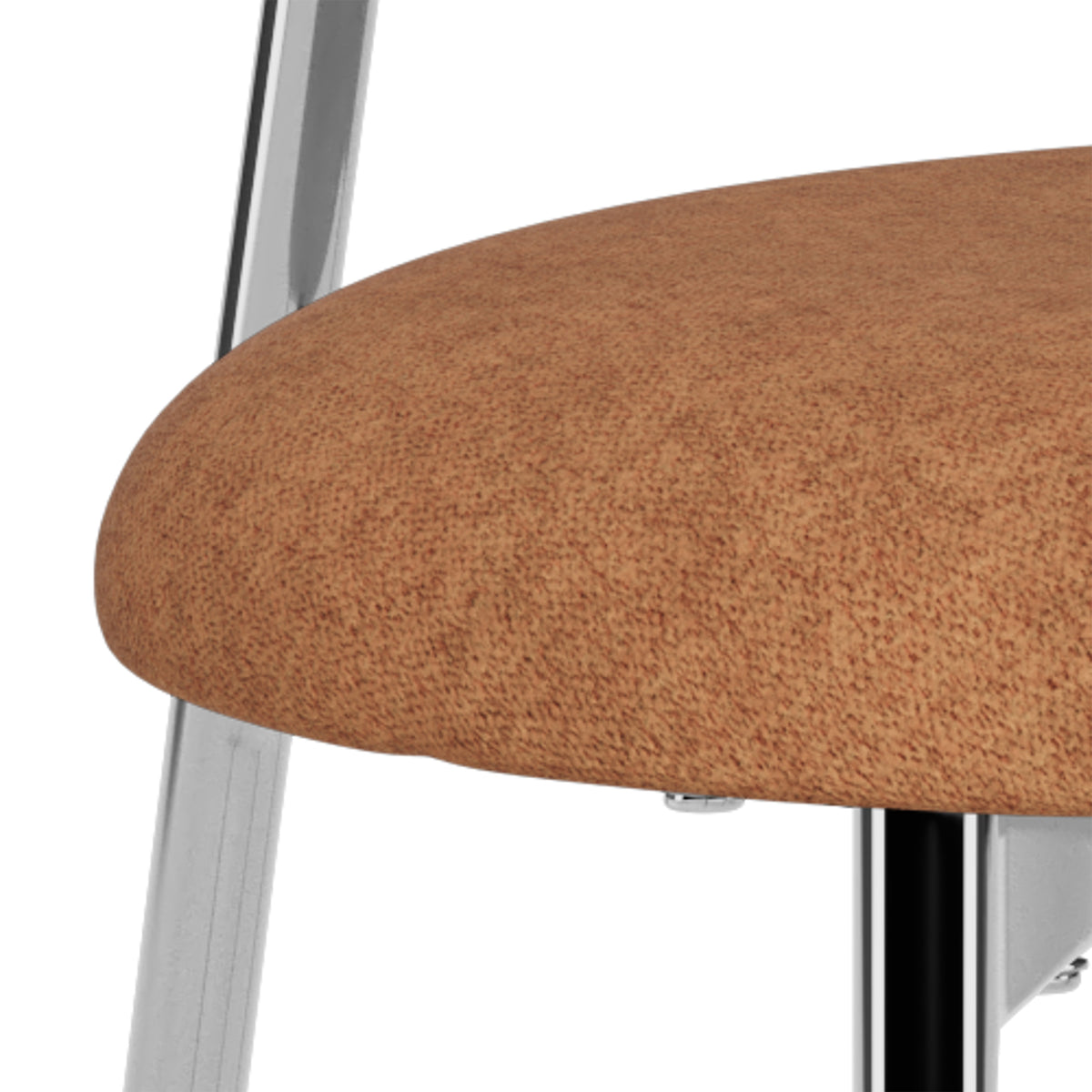 Chaise Dotto 47x79 Terracotta – gros plan sur le tissu ignifuge Apia, d'aspect chenille, et sur le pied chromé