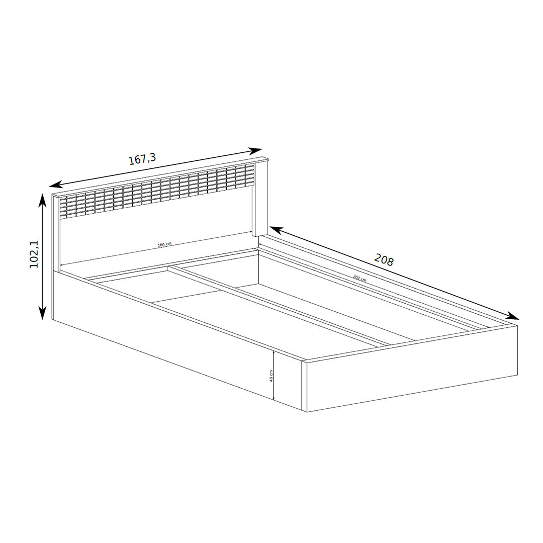 Lit Korin 160x200 – schéma avec largeur, longueur et hauteur