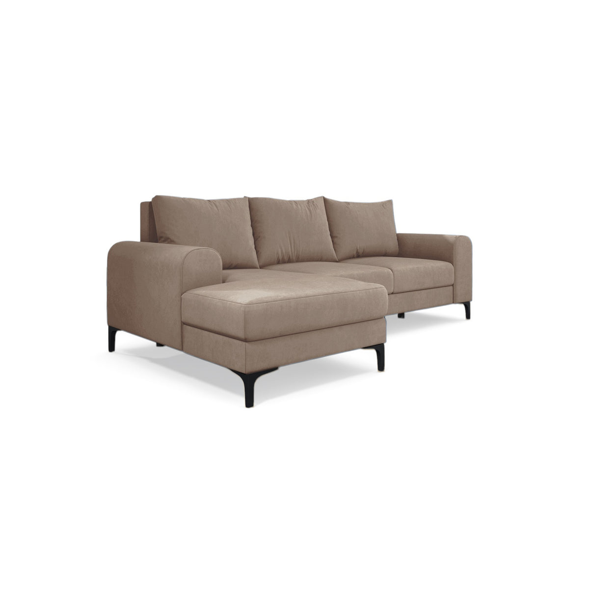 Canapé d'angle Arpelo 245x145, version gauche, Noix Poudrée (MANILA 02), sur pieds noirs – canapé d'angle convertible en velours