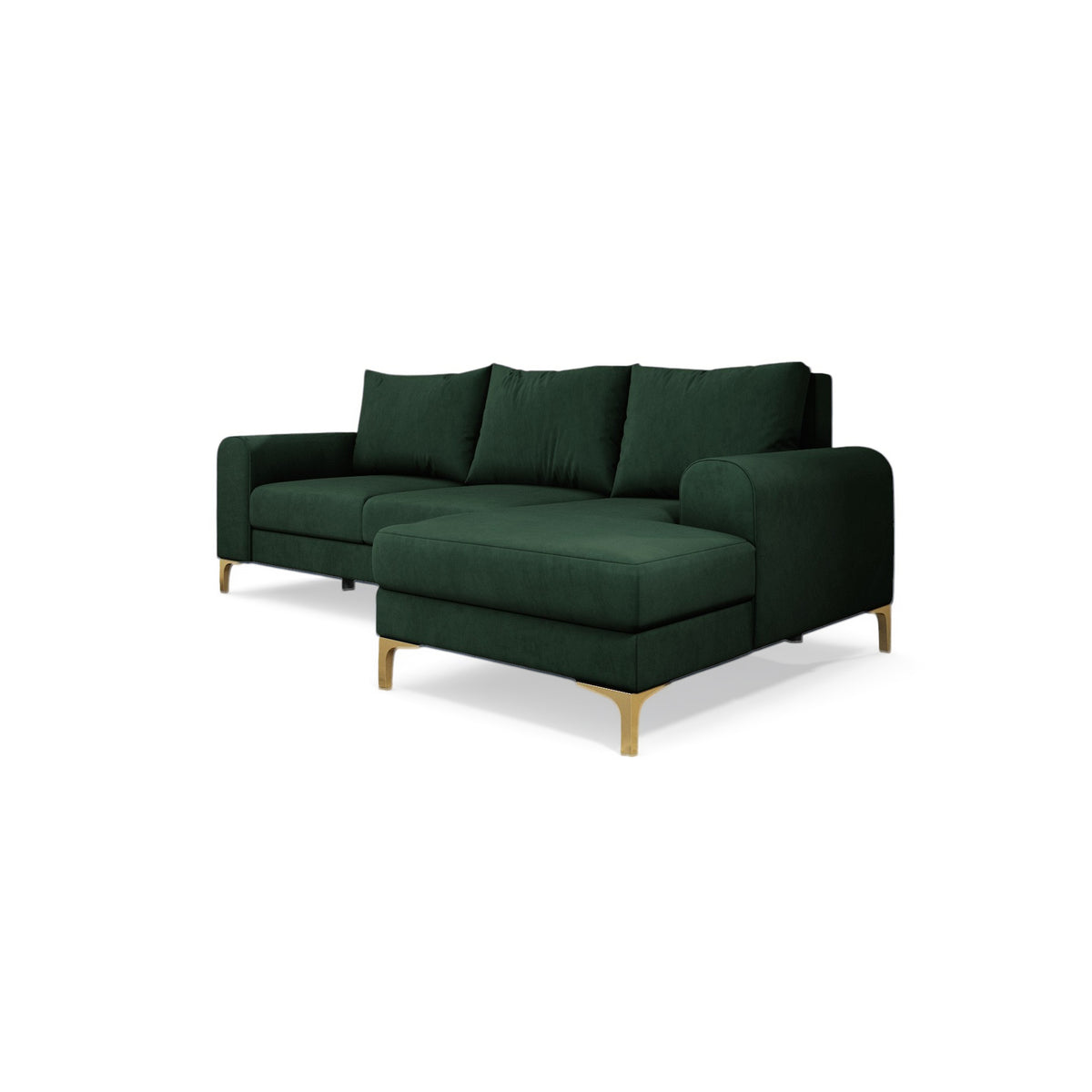 Canapé d'angle Arpelo 245x145, version droite, Mousse des Bois (MANILA 35), sur pieds dorés – canapé d'angle moderne de style bohème