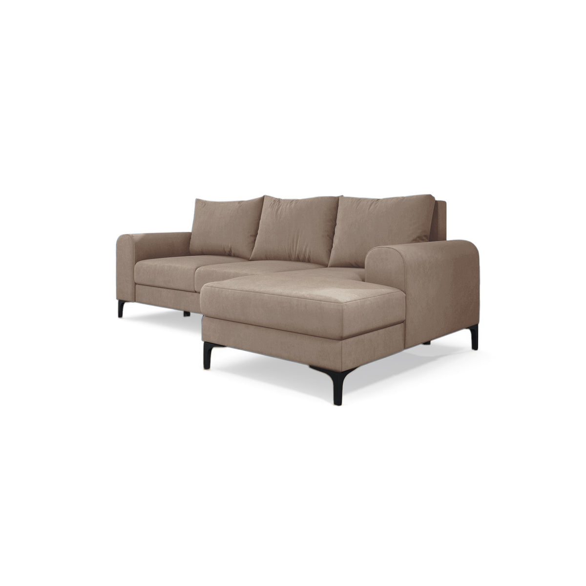 Canapé d'angle Arpelo 245x145, version droite, Noix Poudrée (MANILA 02), sur pieds noirs – canapé d'angle convertible en velours