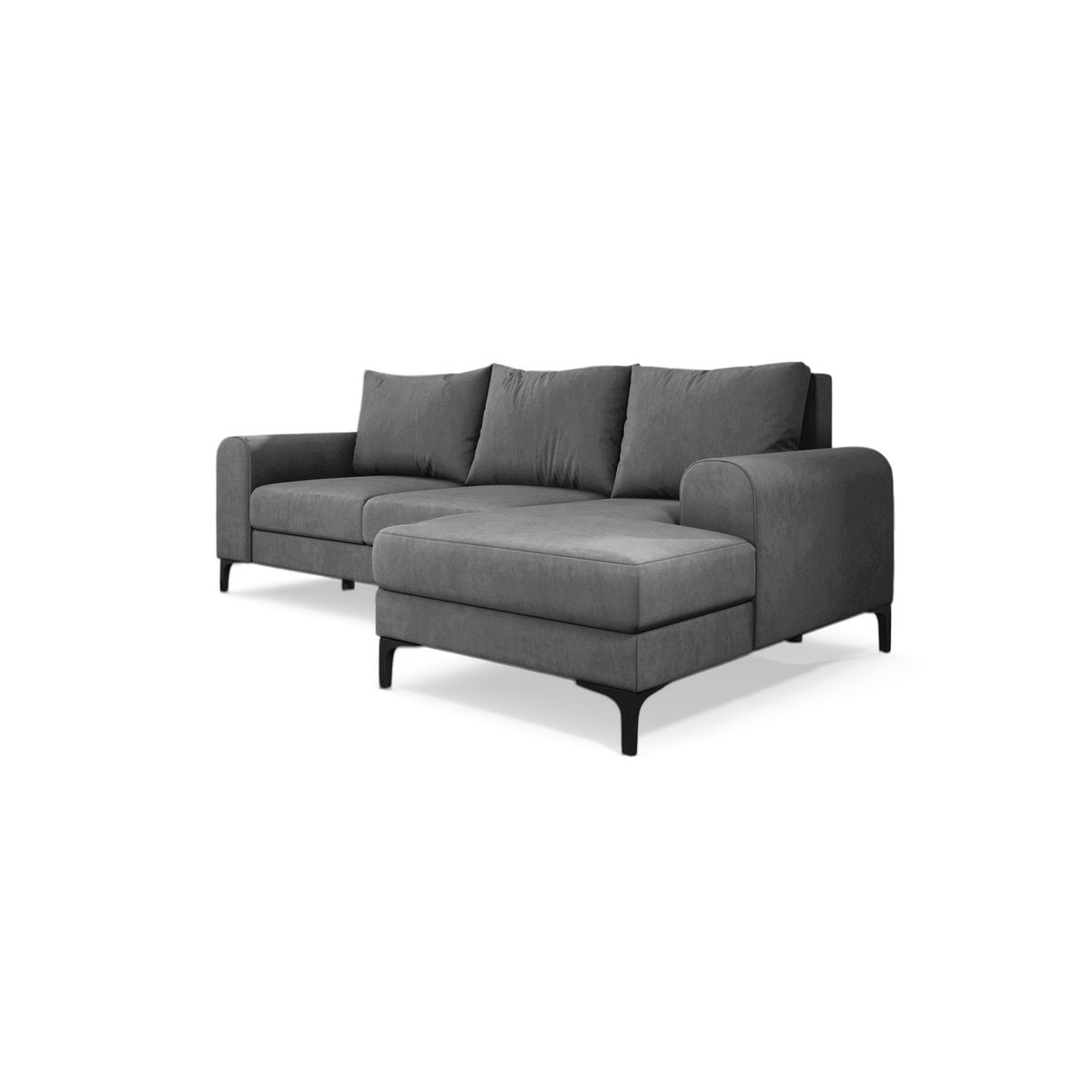 Canapé d'angle Arpelo 245x145 angle droit Gris Acier (MANILA 16) pieds noirs – canapé d'angle avec coffre de rangement