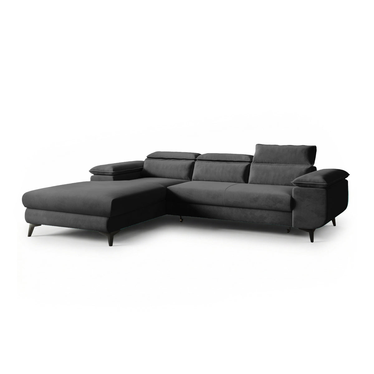 Canapé d'angle Bessi 276x205, version gauche, Ombre Graphite (MONOLITH 92), avec appuie-têtes – canapé d'angle moderne pour le salon