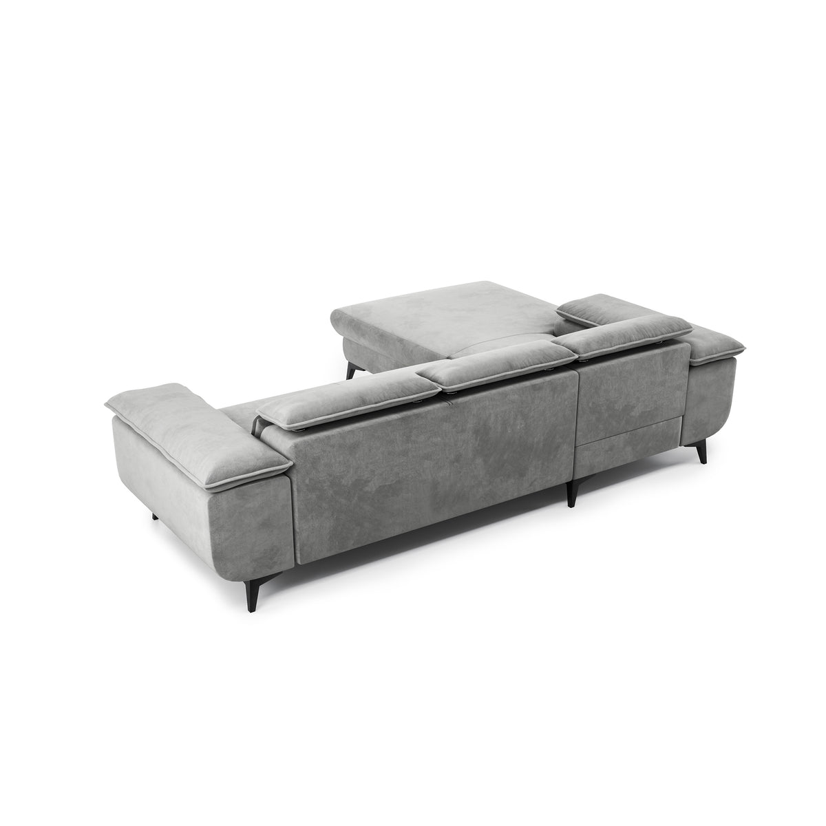 Canapé d'angle Bessi 276x205 Brume Grise (MONOLITH 84) – vue arrière du dossier rembourré, canapé d'angle à placer au centre du salon