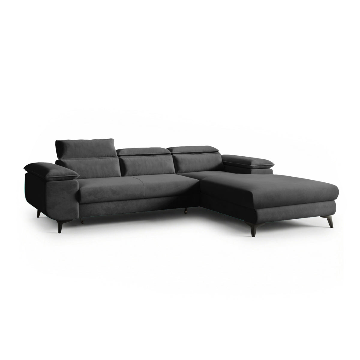 Canapé d'angle Bessi 276x205, version droite, Ombre Graphite (MONOLITH 92), avec appuie-têtes – canapé d'angle moderne pour le salon