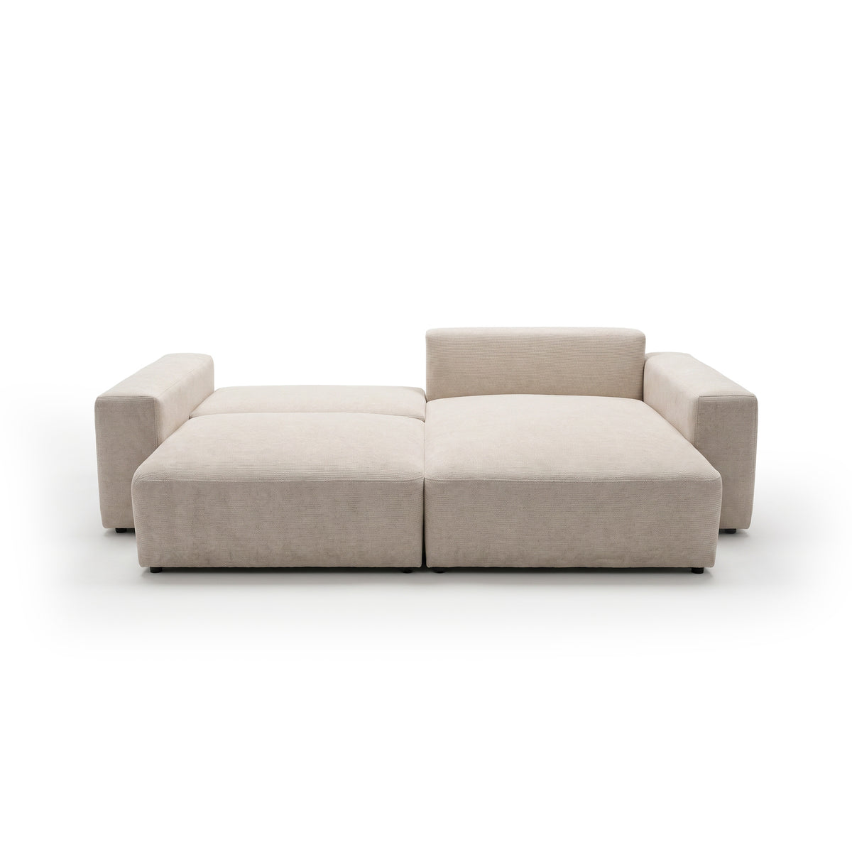 Canapé d'angle Iskeli Taupe Crème (ARAGON 03), version droite, une fois déplié – canapé d'angle avec fonction couchage pour le salon
