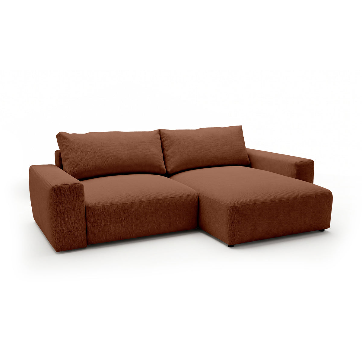 Canapé d'angle modulable Iskeli Cannelle Mat (ARAGON 56), version droite, vue de trois quarts – canapé d'angle avec pouf en tissu Aragon