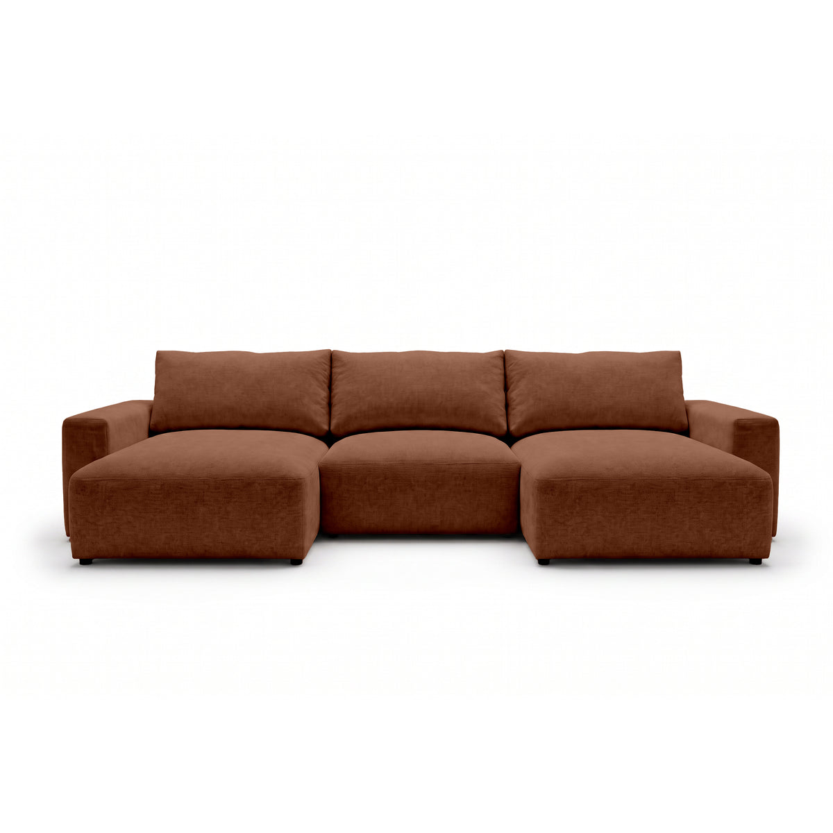 Canapé d'angle modulable U Iskeli 361 cm Cannelle Mat (ARAGON 56), vue de face – canapé d'angle avec deux ottomanes en tissu Aragon
