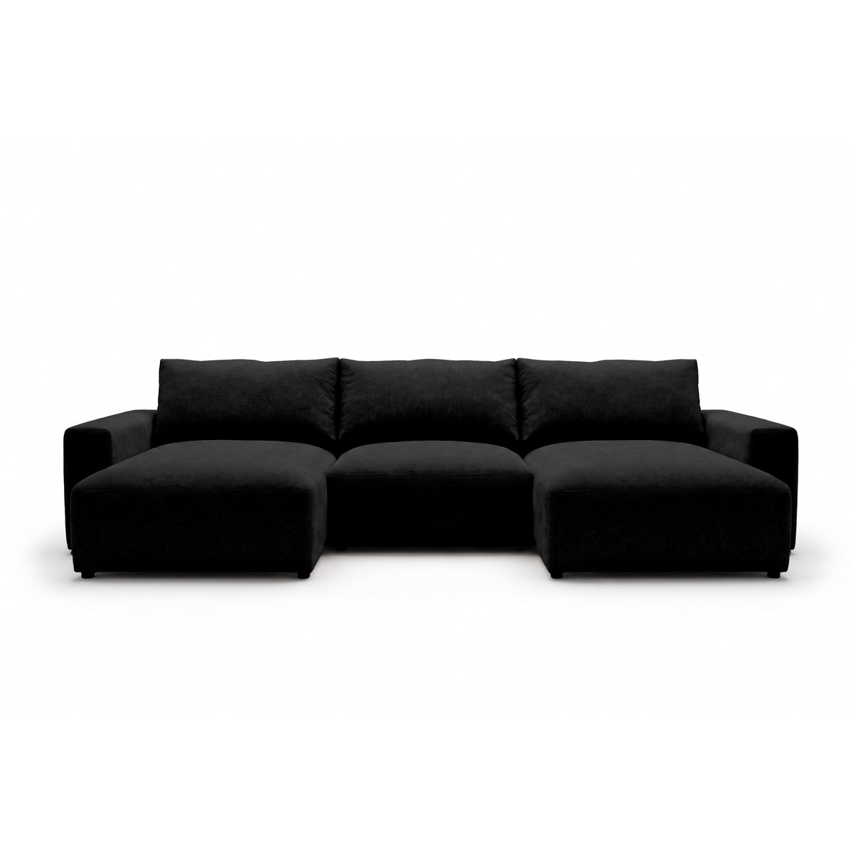 Canapé d'angle modulable U Iskeli 361 cm Profondeur Corbeau (ARAGON 99), vue de face – canapé d'angle avec deux ottomanes en tissu Aragon