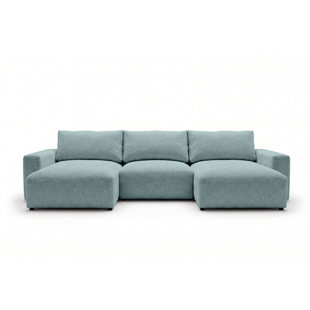 Canapé d'angle modulable U Iskeli 361 cm Lazur Glacé (ARAGON 70), vue de face – canapé d'angle avec deux ottomanes en tissu Aragon
