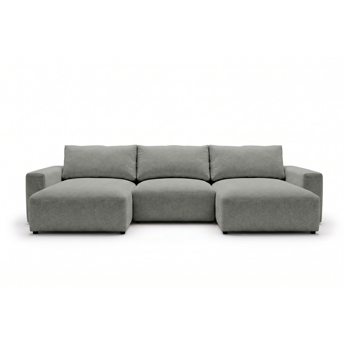 Canapé d'angle modulable U Iskeli 361 cm Gris Acier (ARAGON 83), vue de face – canapé d'angle avec deux ottomanes en tissu Aragon
