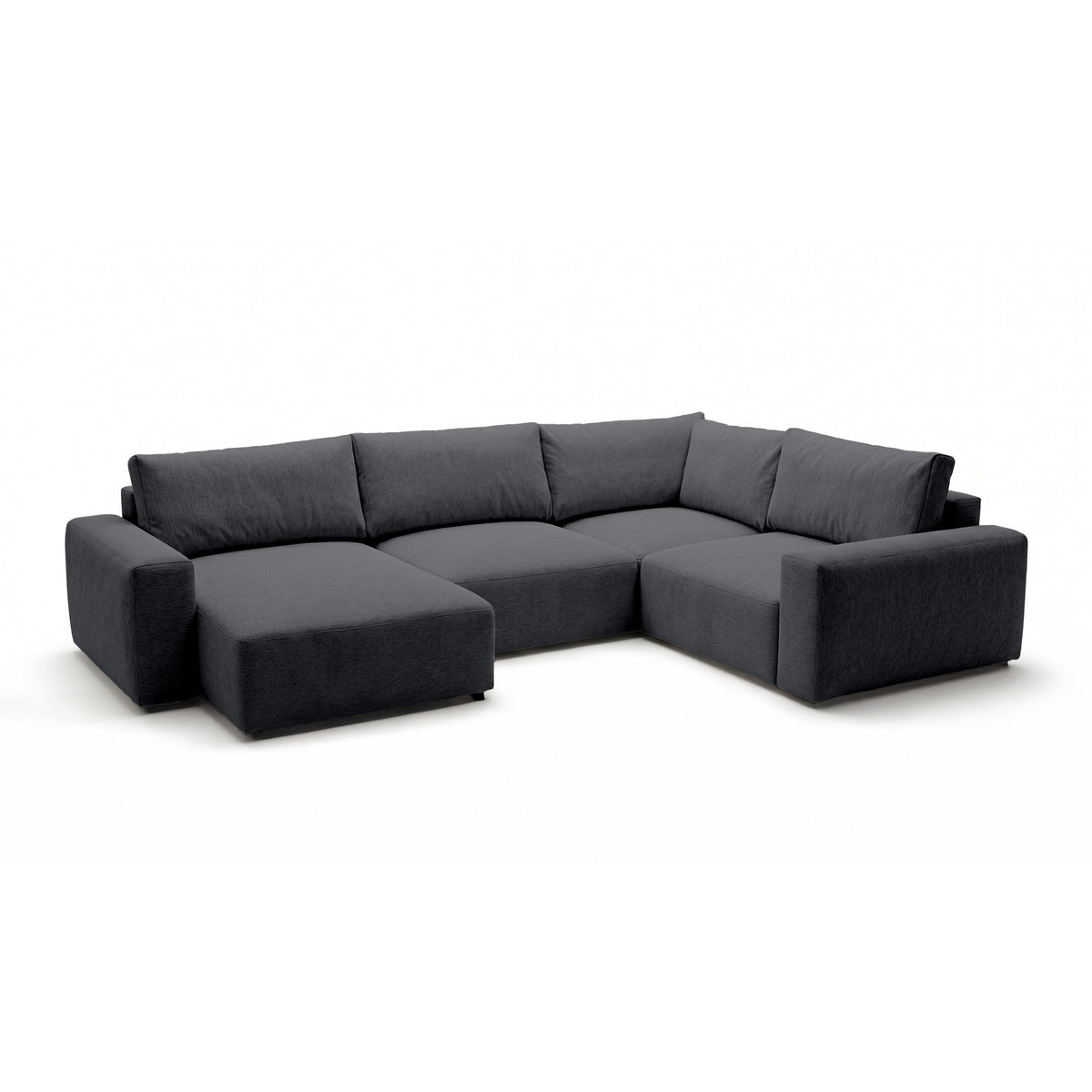 Canapé d'angle modulable UL Iskeli Plus 341 cm Cendre Foncé (ARAGON 93), version gauche, vue de trois quarts – grand canapé d'angle en tissu Aragon
