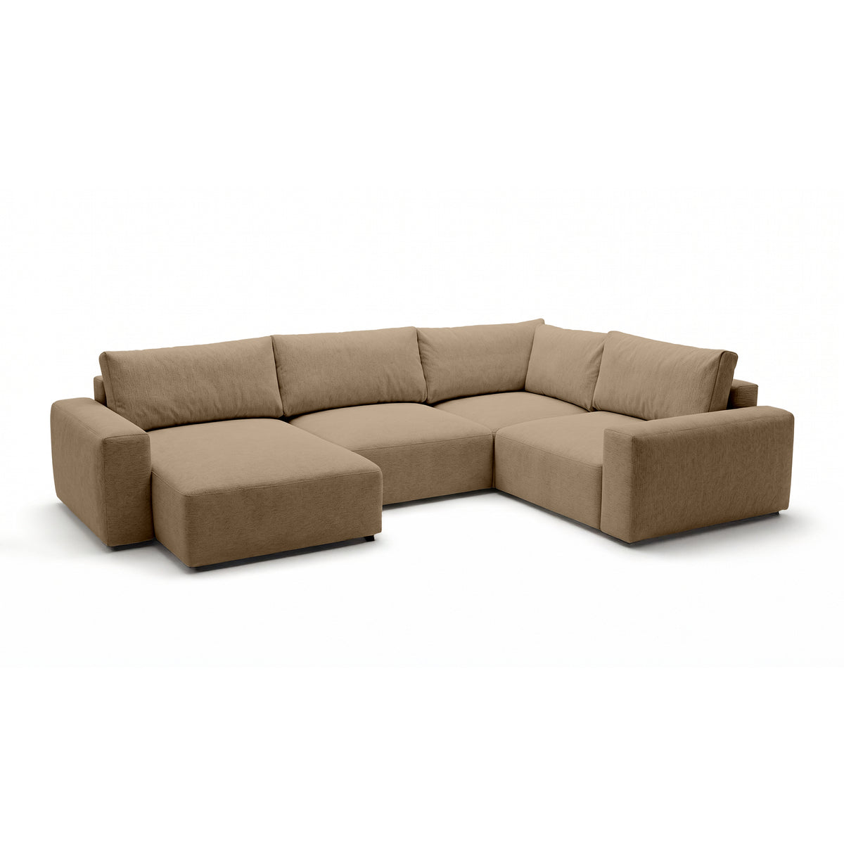 Canapé d’angle modulable UL Iskeli Plus 341 cm Beige noisette (ARAGON 14) gauche de biais – grand canapé en tissu Aragon