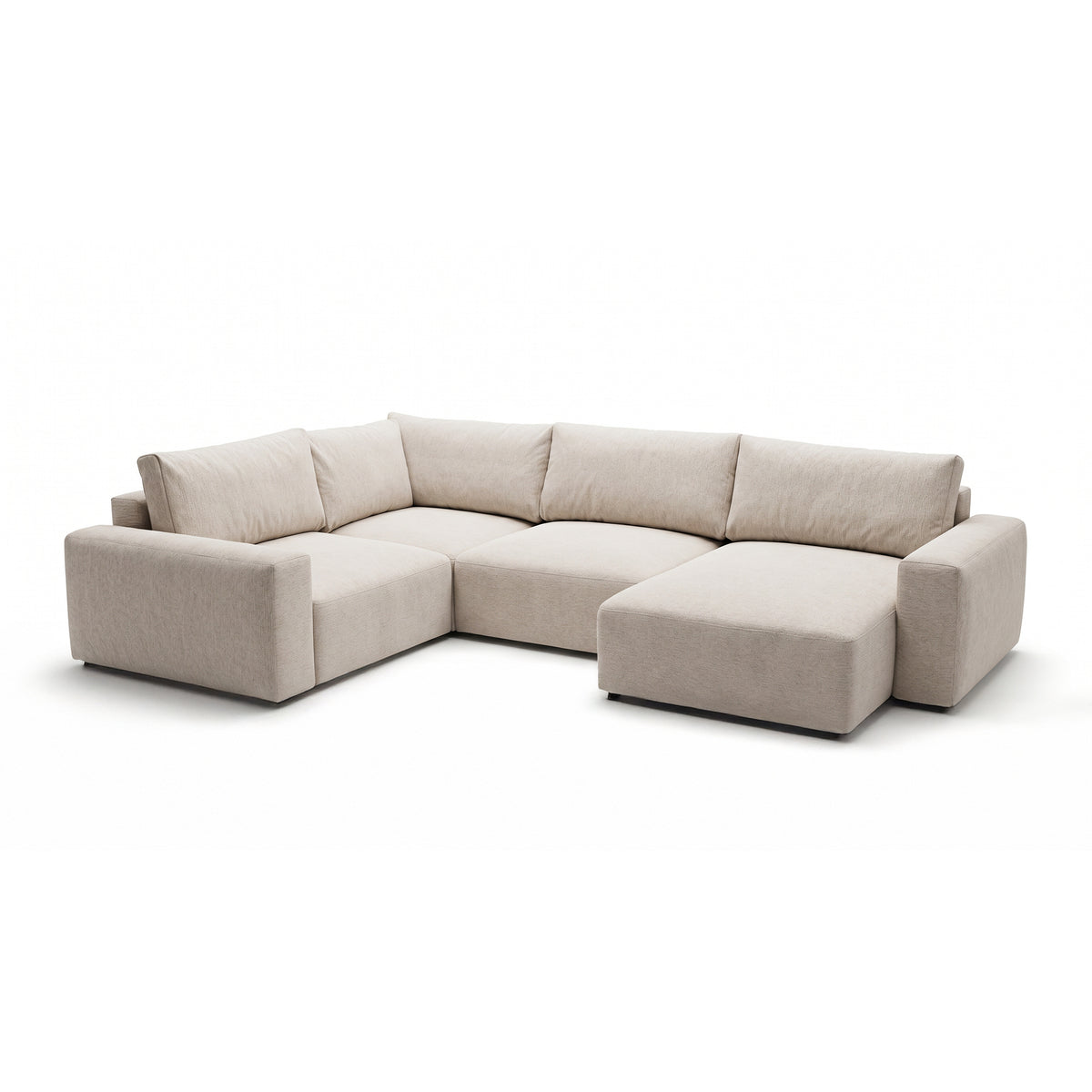 Canapé d'angle modulable UL Iskeli Plus 341 cm Taupe Crème (ARAGON 03), version droite, vue de trois quarts – canapé d'angle avec deux coffres de rangement