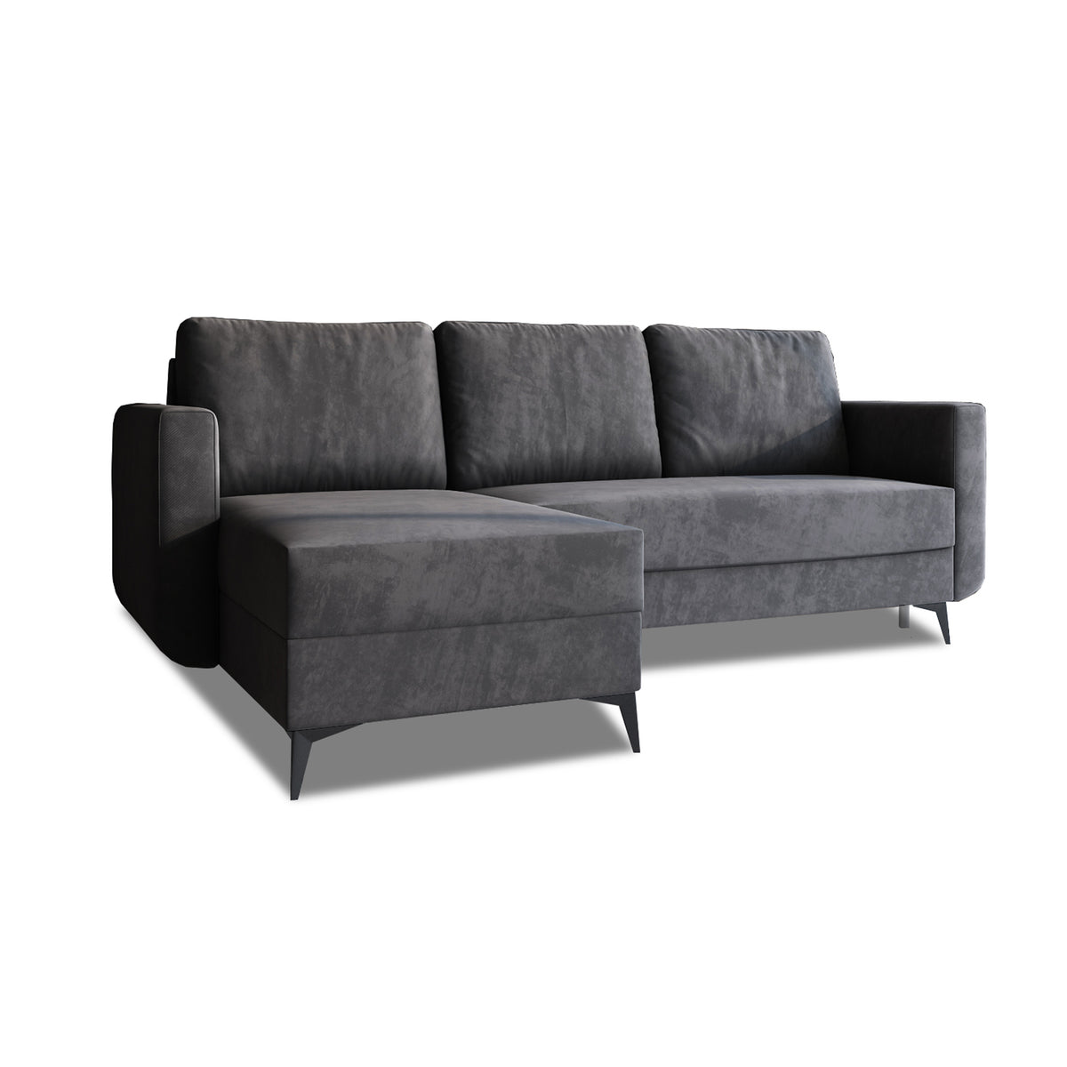 Canapé d'angle avec fonction couchage Forra Gris Graphite (MANILA 19), version gauche, velours Manila
