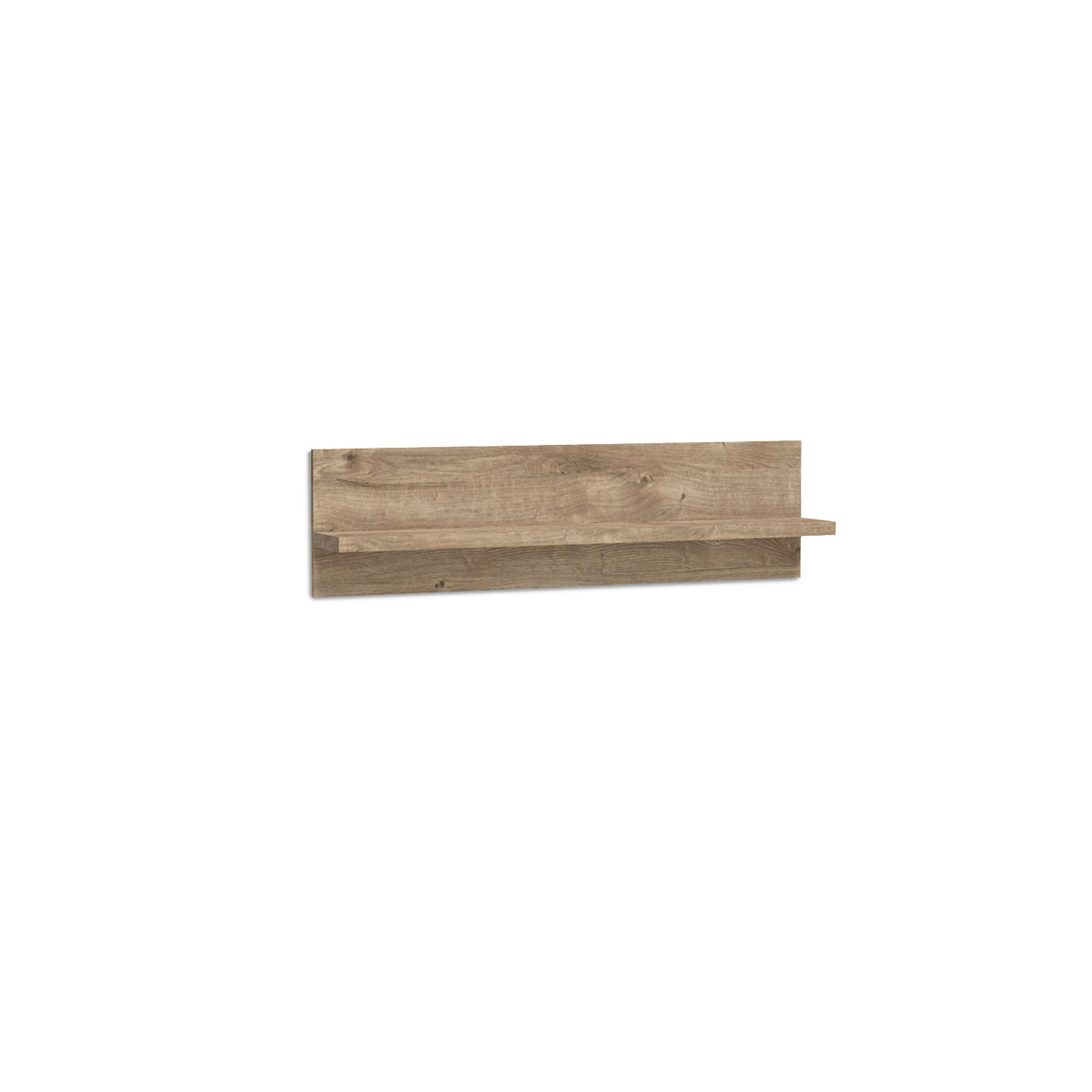 Étagère murale Korin 120x32 coloris chêne – étagère suspendue avec panneau arrière, vue de biais