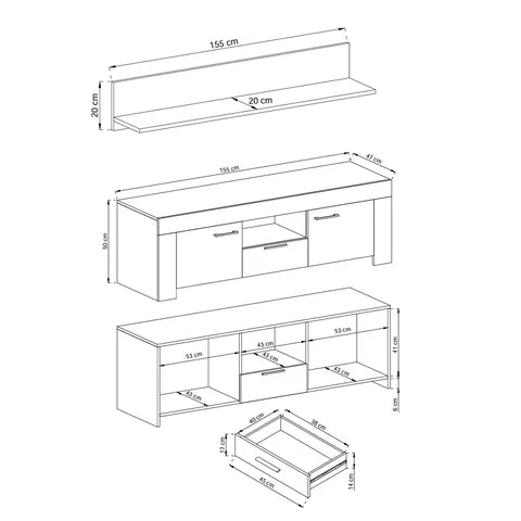Zestaw RTV z półką 155x50+155x20 w stylu nowoczesnym – model Gorky – zdjęcie 8
