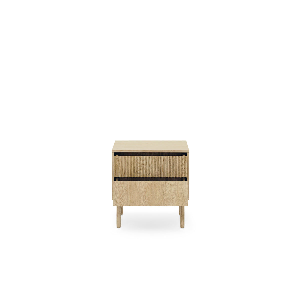 Viola Bedside Table with 2 Drawers 54x55 cm, Scandinavian Style – with doors open