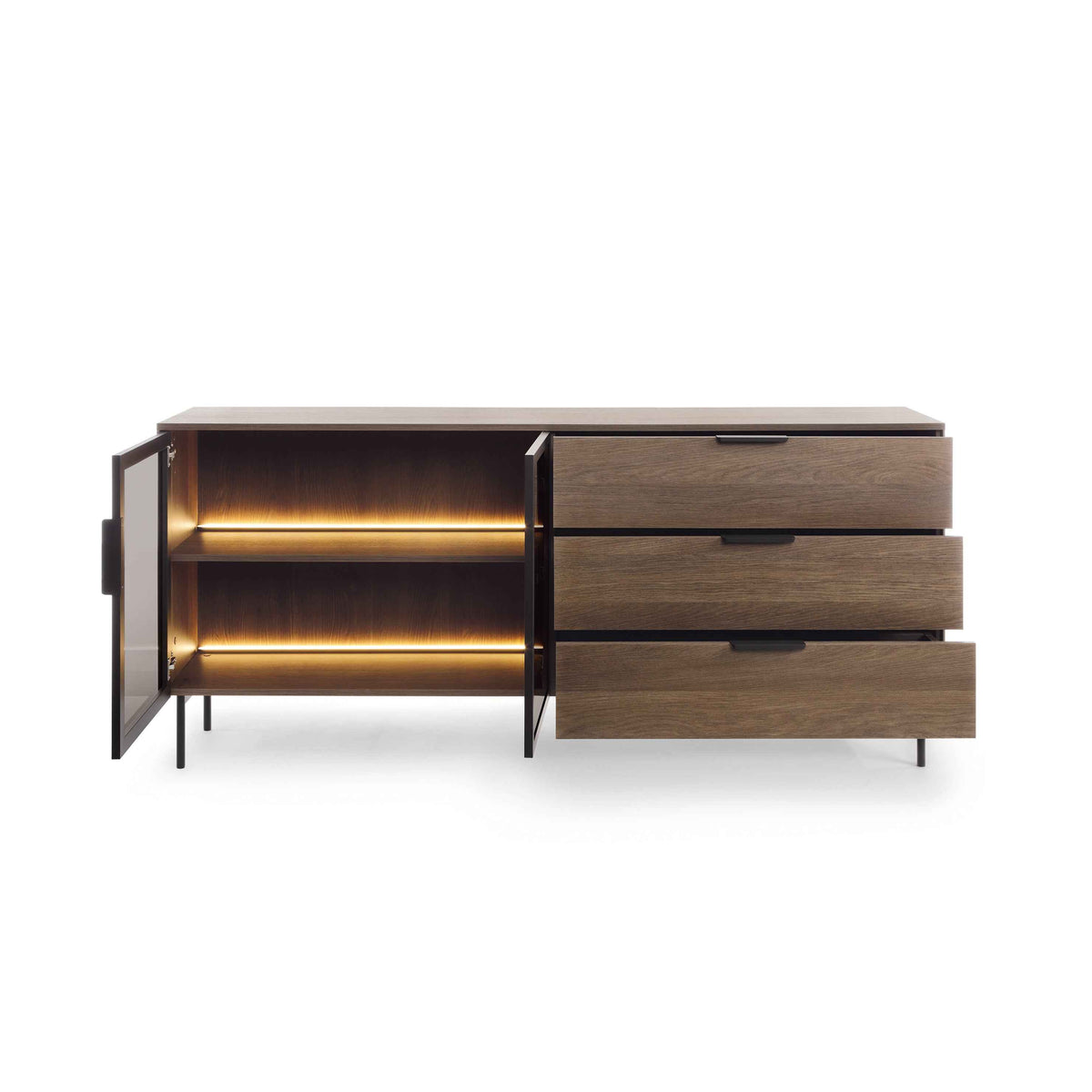 Lummer Sideboard with Doors and Drawers 181x83, Modern Style – with doors open