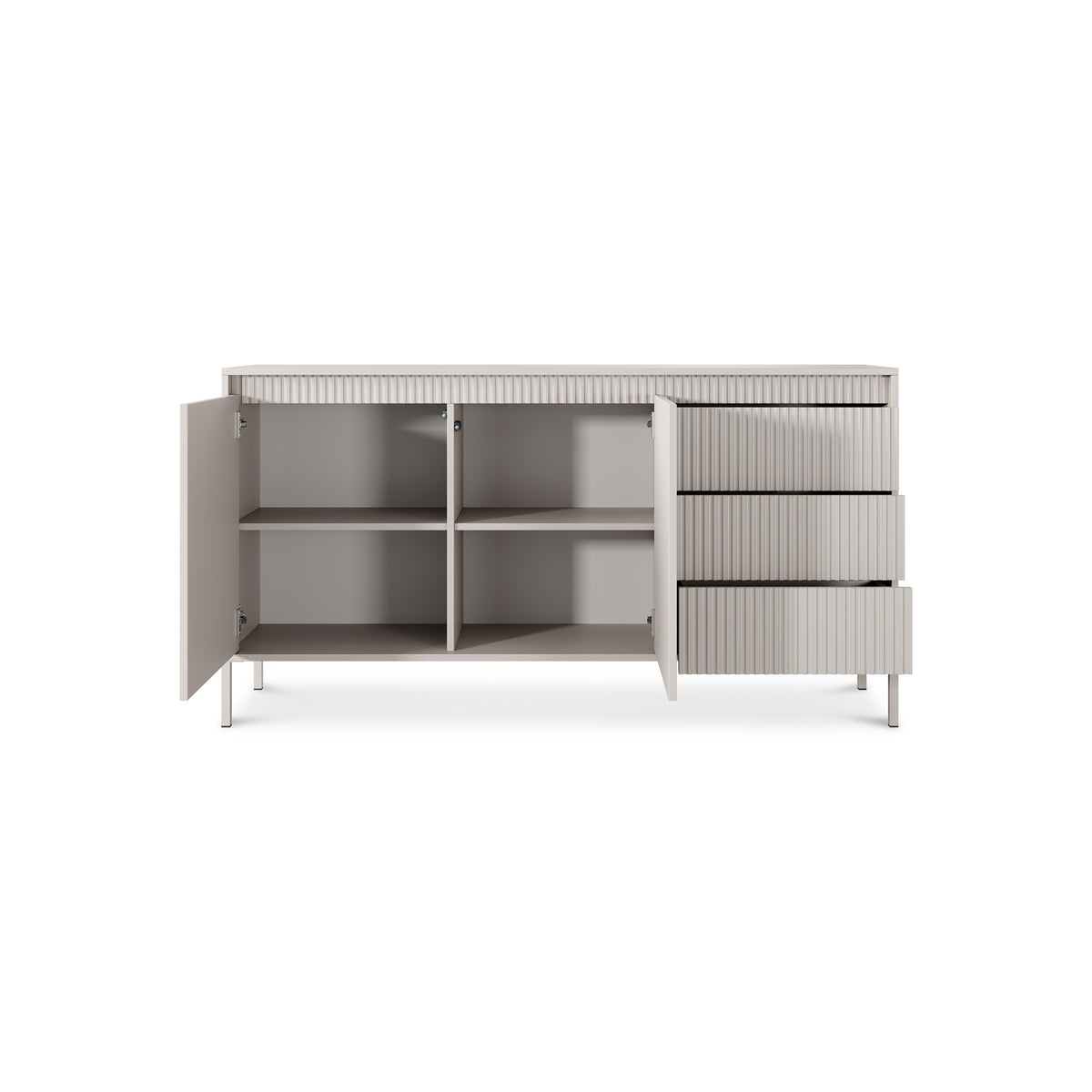 Komoda Senra z drzwiami i szufladami 154x81 w stylu japandi – widok z przodu