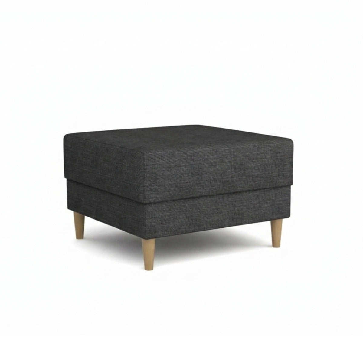 Pouf Harmi 66x66 Schiste Encre (SAWANA 06) – pouf rembourré en tissu tressé, sur pieds en hêtre
