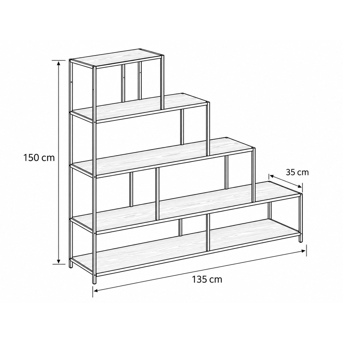 Étagère Skeleto 135x150 – schéma coté avec largeur, hauteur et profondeur