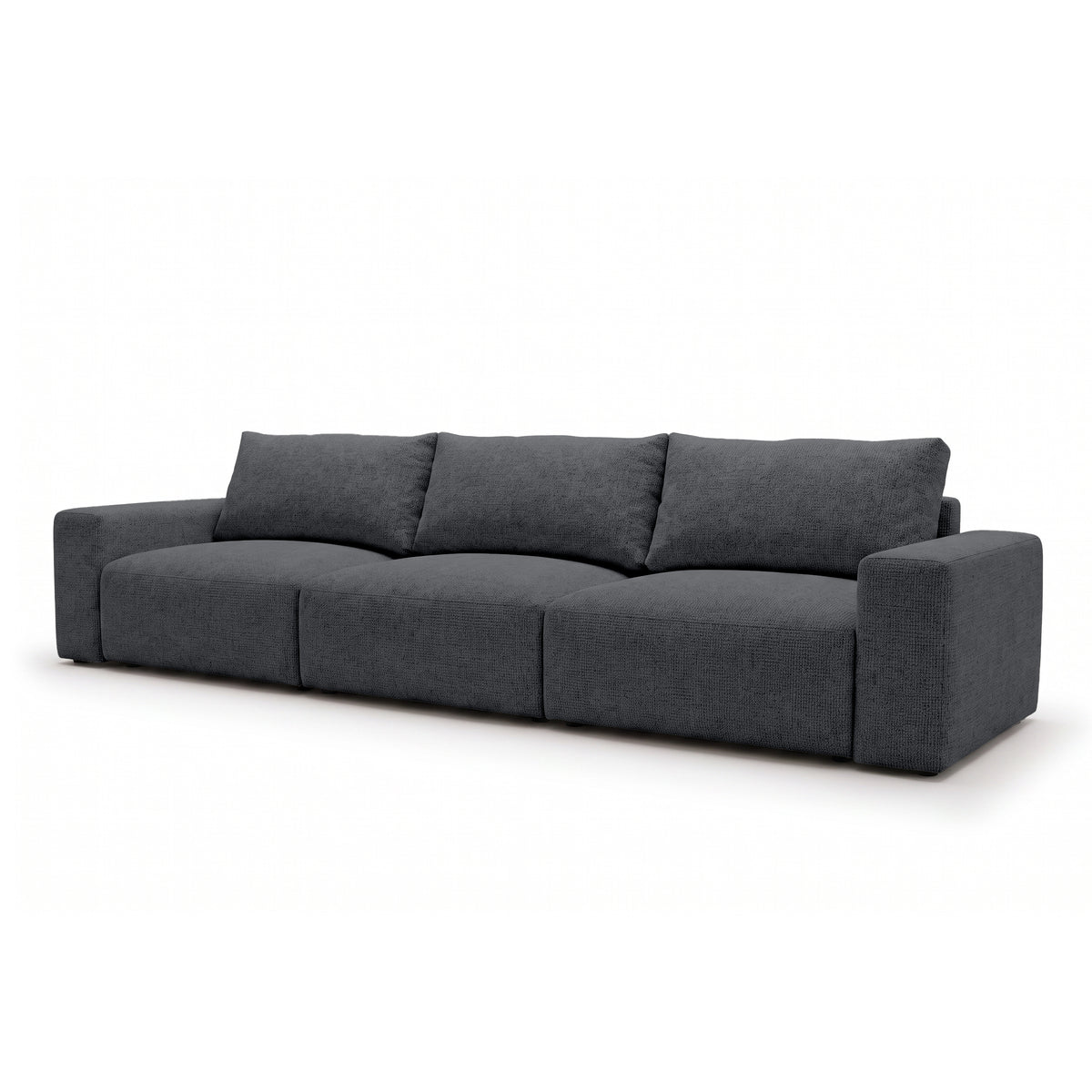 Canapé modulable Iskeli Plus 361 cm Cendre Foncé (ARAGON 93), vue de trois quarts – canapé avec fonction couchage en tissu Aragon