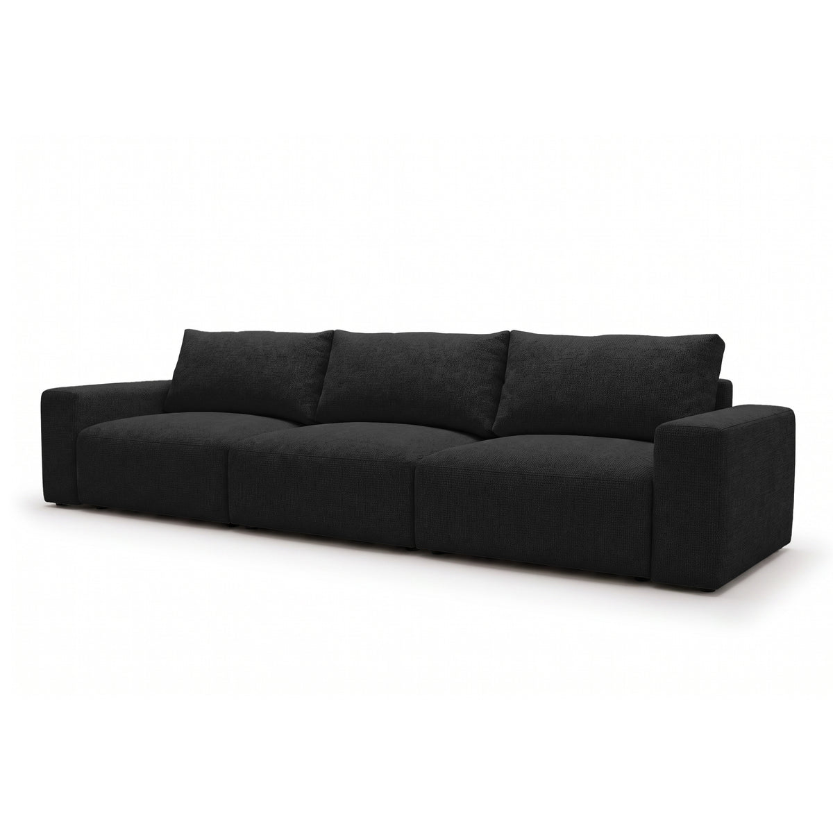 Canapé modulable Iskeli Plus 361 cm Profondeur Corbeau (ARAGON 99), vue de trois quarts – canapé avec fonction couchage en tissu Aragon