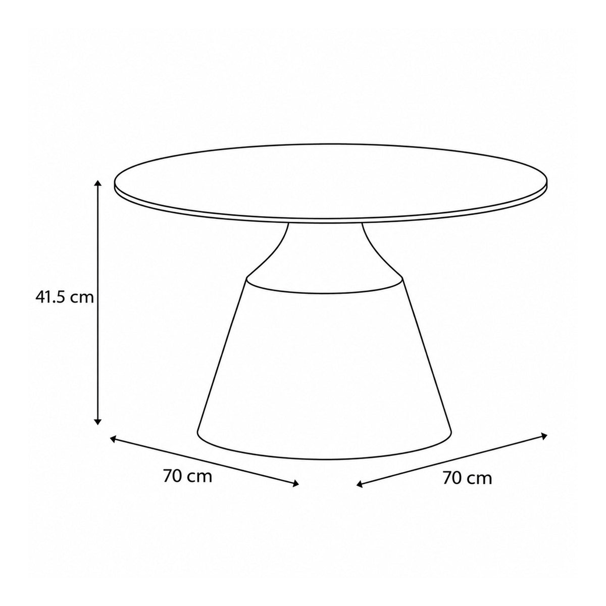 Table basse Fumor GOLD 70x42 – schéma des dimensions avec diamètre et hauteur