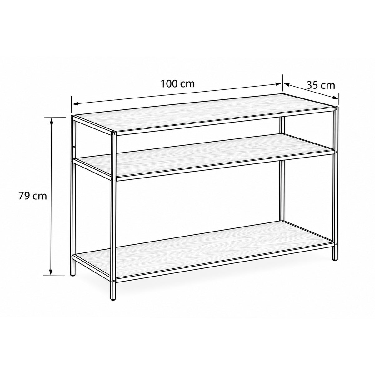 Table console Skeleto 100 x 79 – plan coté indiquant la largeur, la hauteur et la profondeur