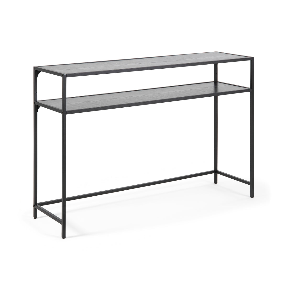 Table d'appoint Skeleto 120 x 79, mélamine noire avec bords en biais – plateau et étagère au décor frêne noir