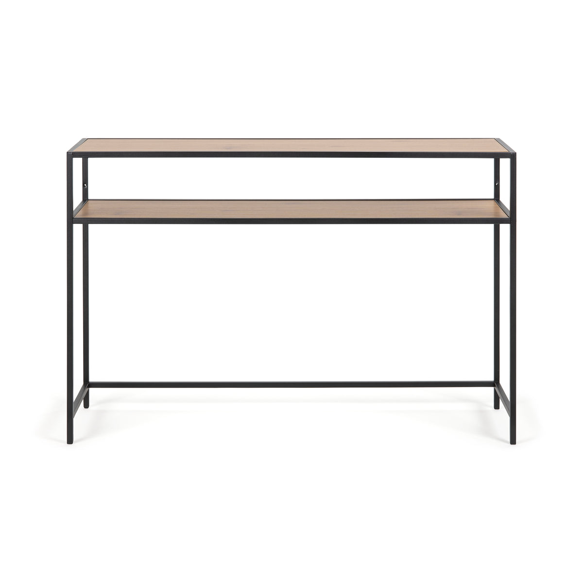 Table console Skeleto 120 x 79, chêne sauvage, vue de face – étagère sous le plateau et traverse inférieure