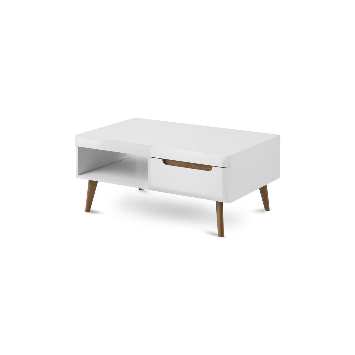 Trava Coffee Table 107x46 cm with Shelf, Modern Style – White Gloss Riviera Oak