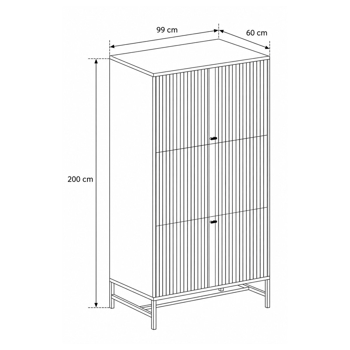 Armoire Bambouz 99x200 – schéma coté avec largeur, hauteur et profondeur