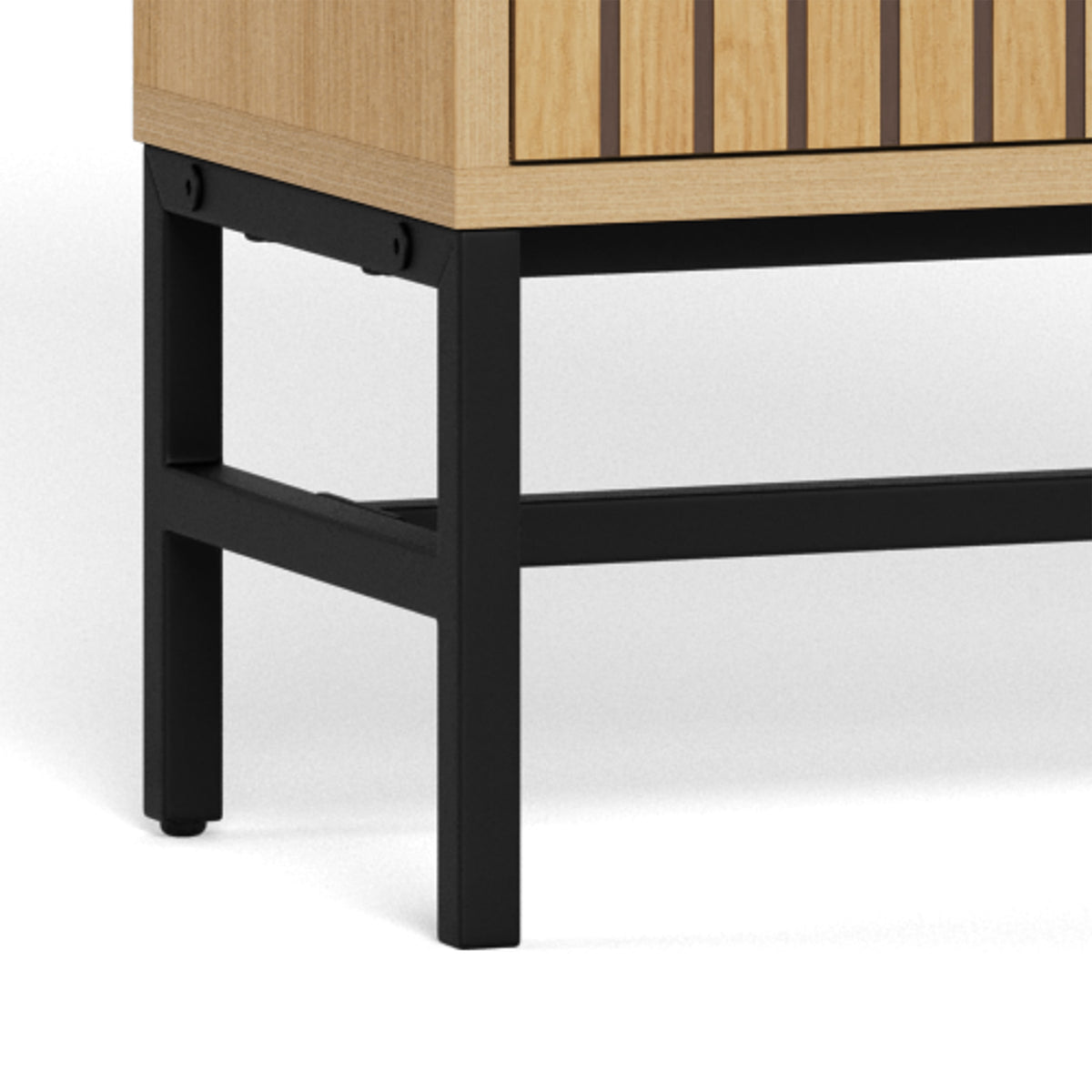 Meuble à chaussures Bambouz 72 x 141 – détail du socle en acier noir avec un raccord en forme de H