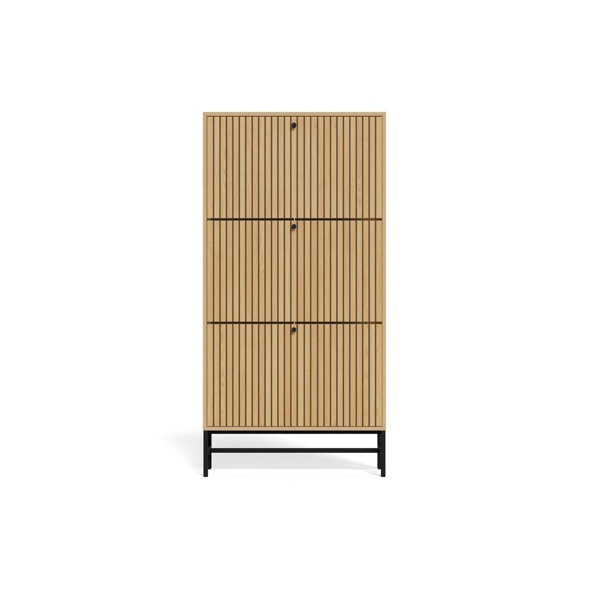 Meuble à chaussures Bambouz 72 x 141 (façade) – trois compartiments à porte battante avec poignées noires