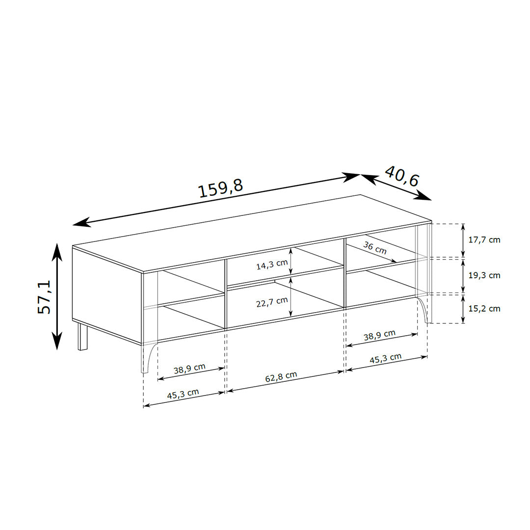 Meuble TV EKLIPSO 160x57 à façades en chevrons de style moderne – dessin coté | Pillovely
