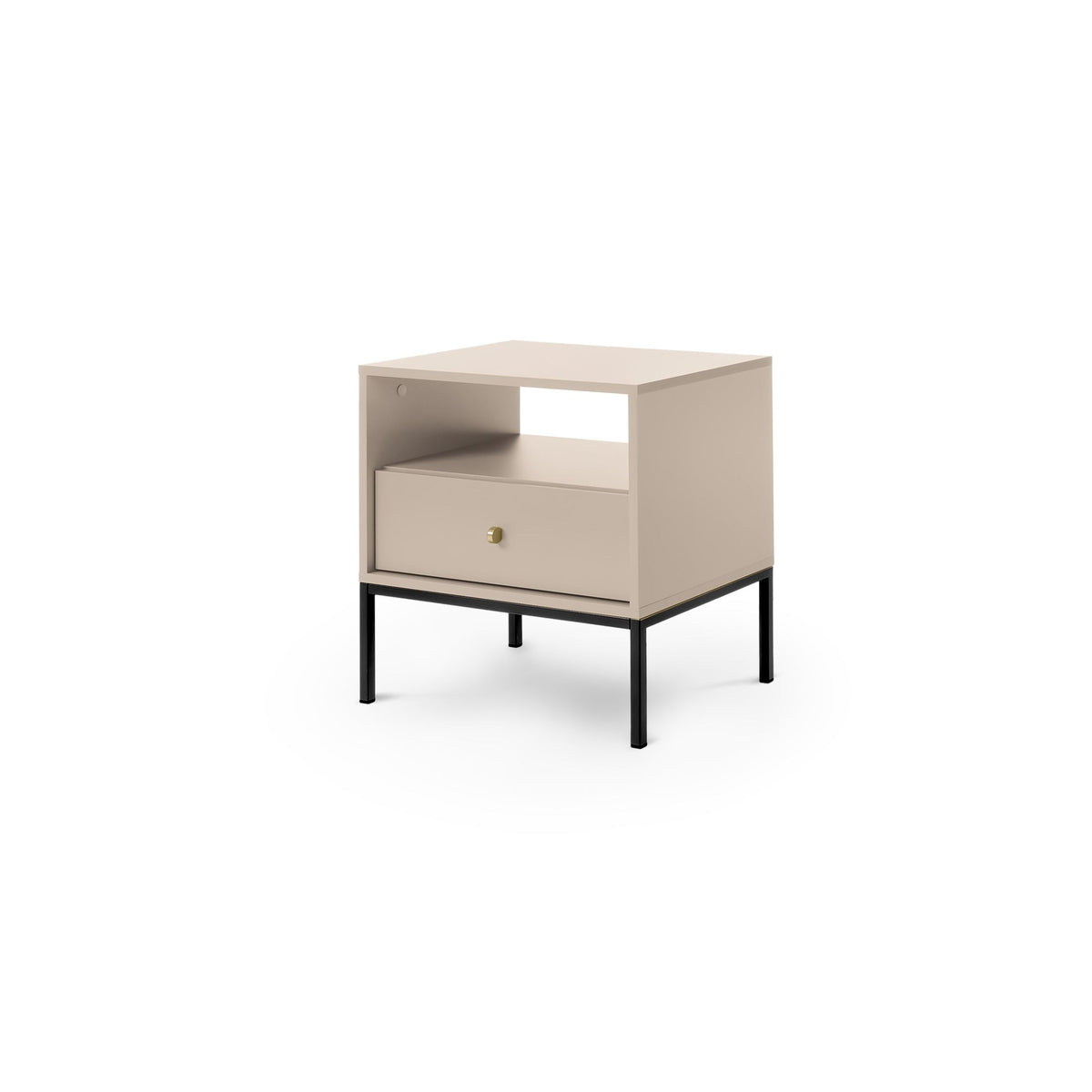 Kviat Bedside Table with Drawer 54x57 cm, Modern Classic Style – Sand Beige, Black