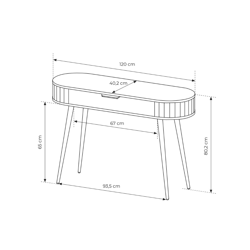 Toaletka Llovia z szufladą 120x80 w stylu japandi – rysunek z wymiarami