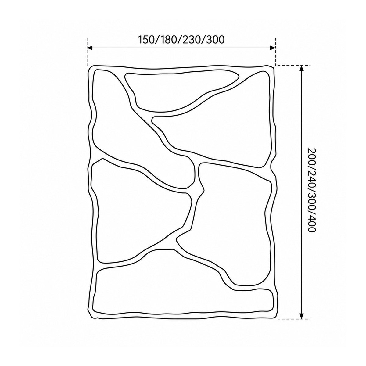 Tapis Mizu à motif anguleux aux couleurs contrastées, de style classique - dessin avec dimensions