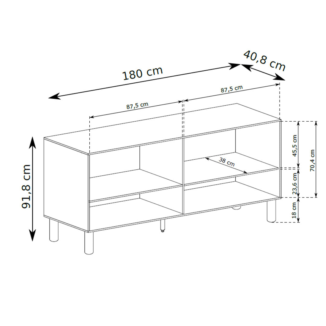 Commode Fjord à 4 portes 180x92 de style scandinave - dessin avec dimensions