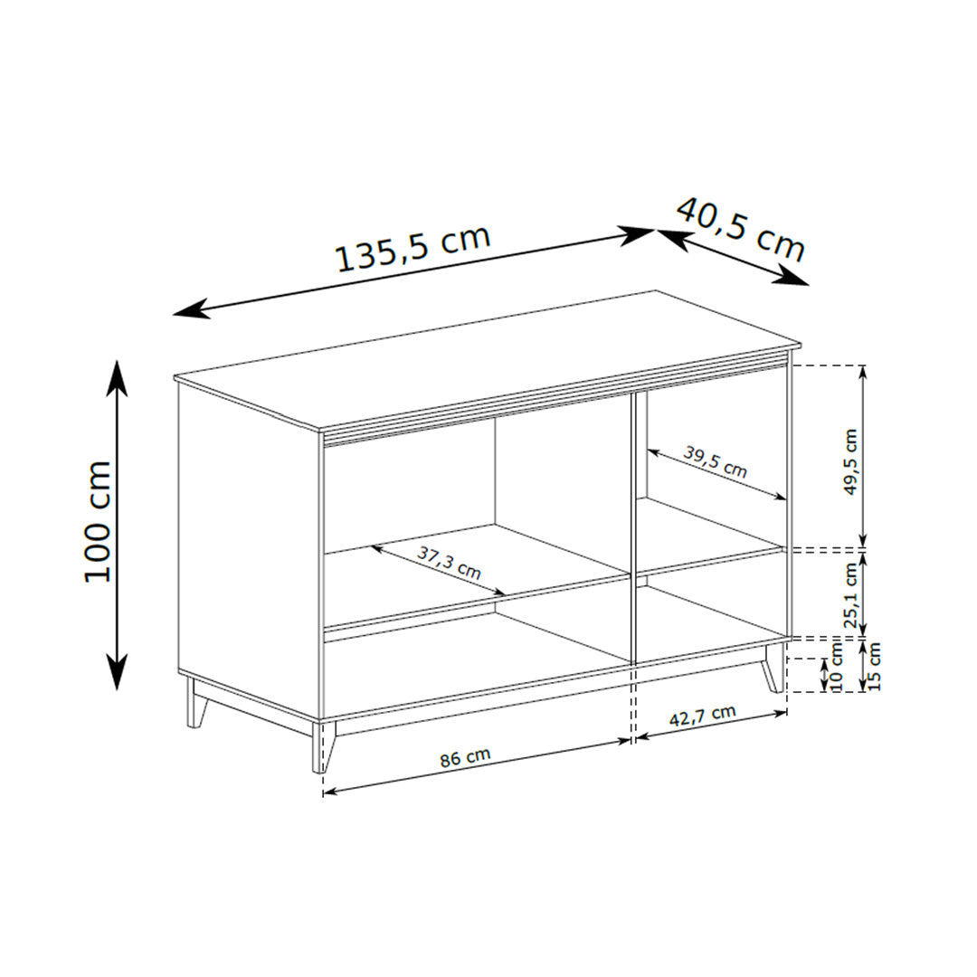 Komoda Serena 136x100 z szufladami i szafkami w stylu modern classic – rysunek z wymiarami