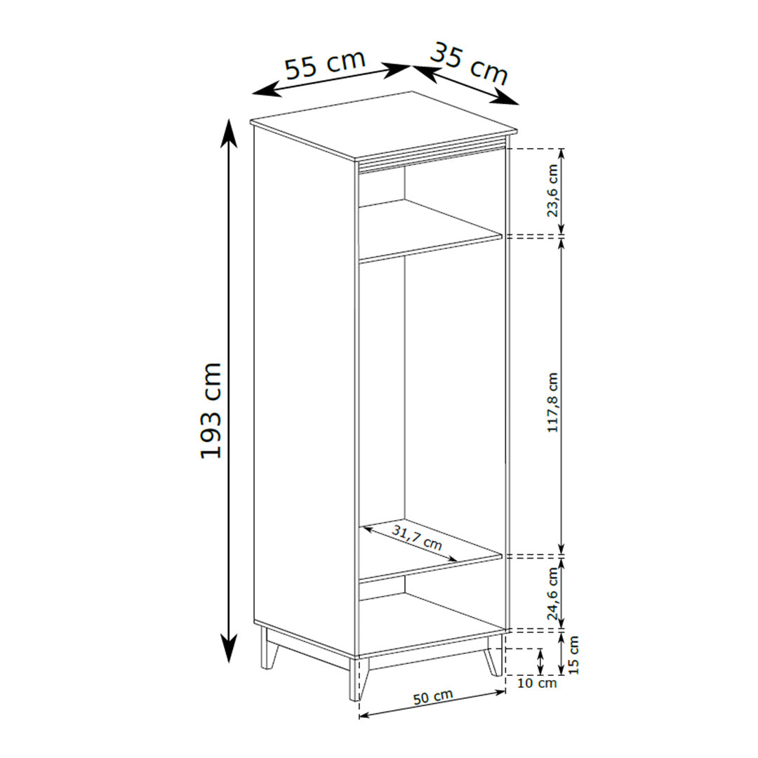 Armoire étroite Serena avec miroir 55x193 pour l’entrée, dans un style modern classic - dessin avec dimensions