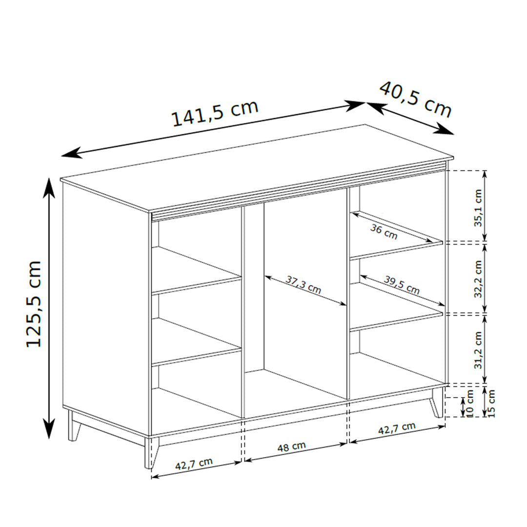 Serena Display Cabinet 142x126 with Glass Fronts and Drawers, Modern Classic Style – dimensions drawing