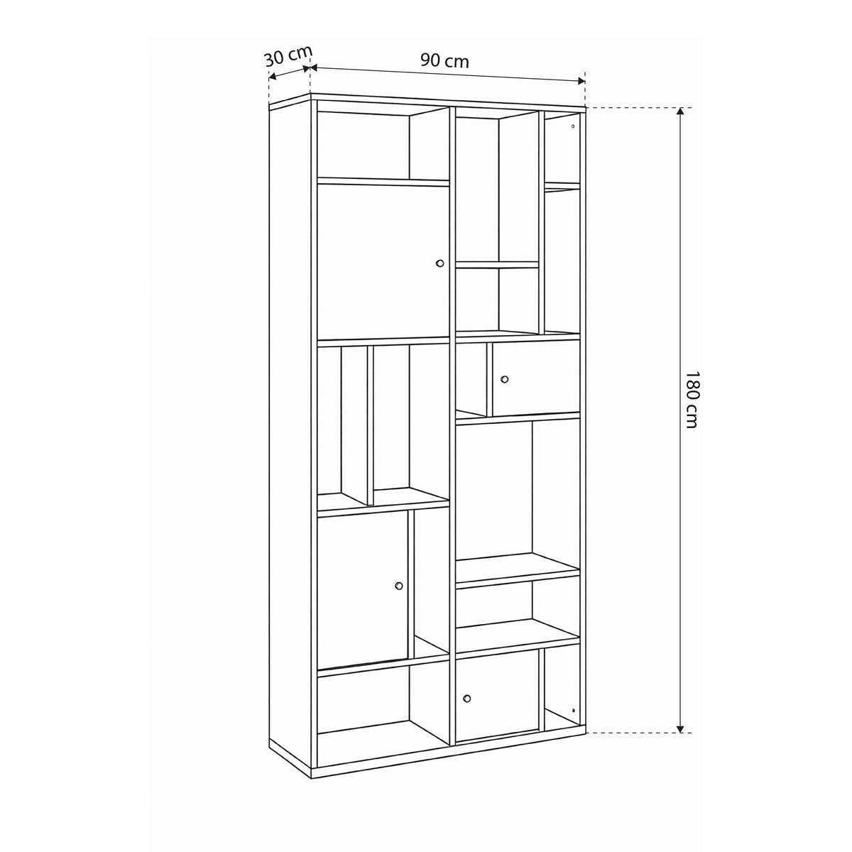 Regał Asymo do salonu 90x180 w stylu japandi – rysunek z wymiarami