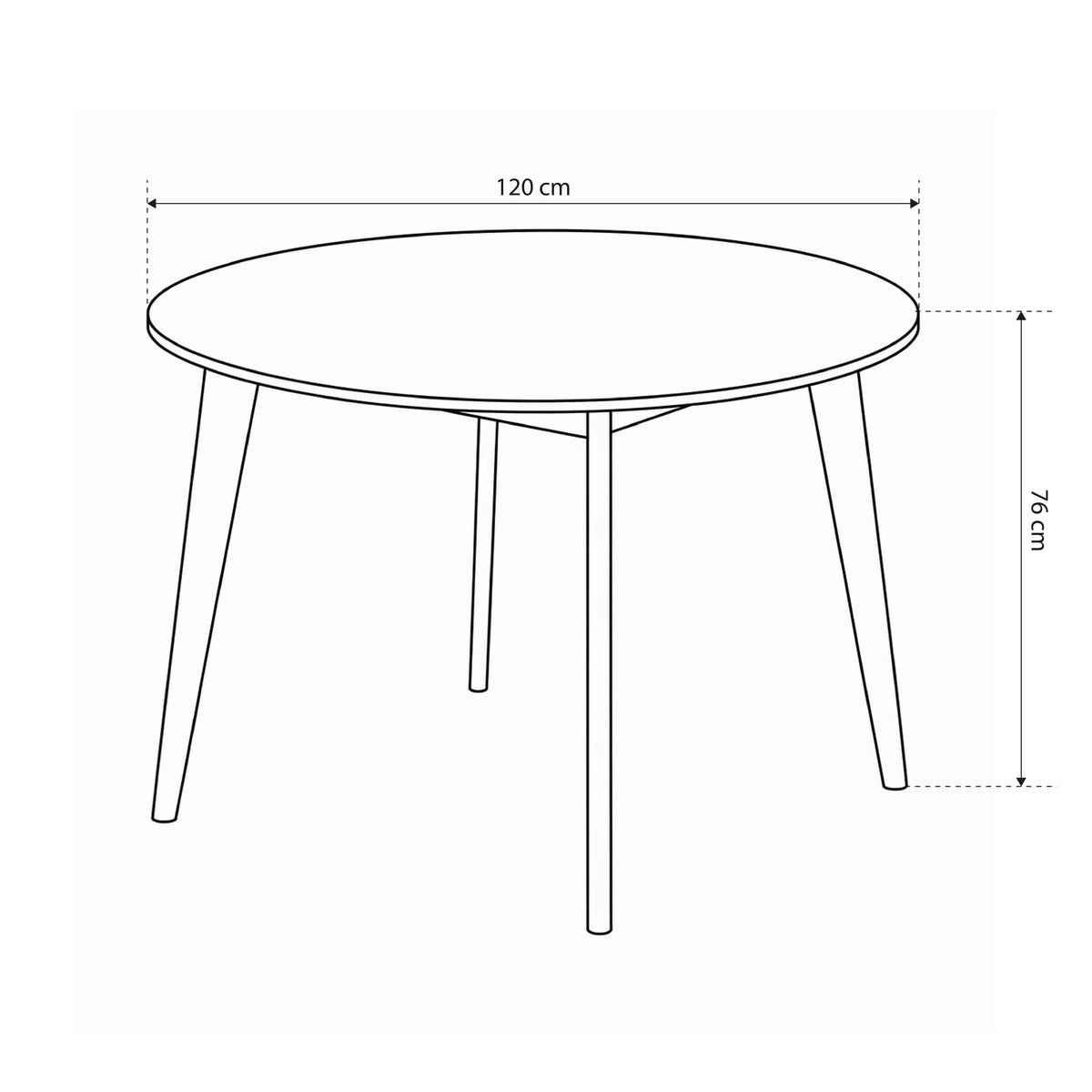 Krel Round Dining Table 120x76 cm, Japandi Style – dimensions drawing