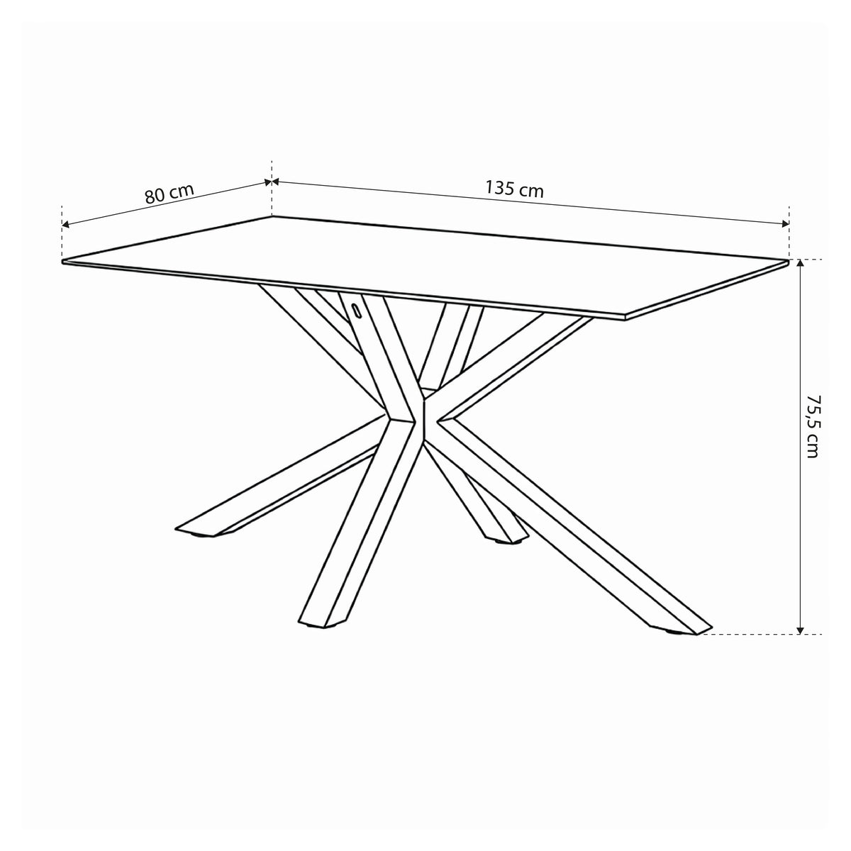 Oryss Dining Table 135x80 cm, Modern Style – dimensions drawing