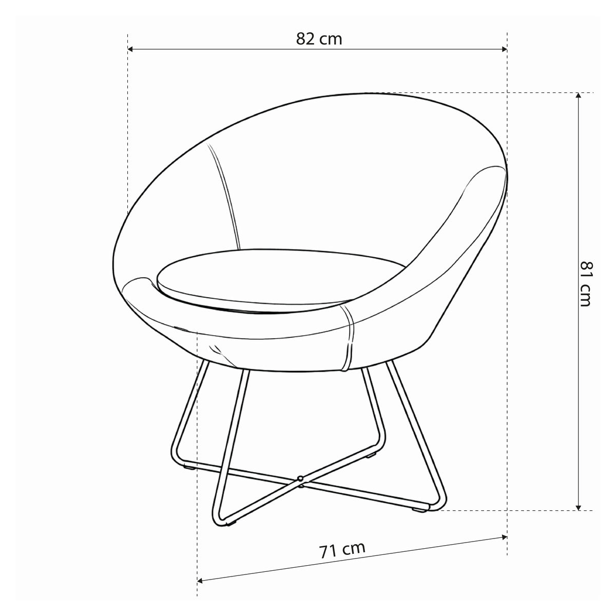 Otulo Armchair with Contoured Backrest, Modern Style – dimensions drawing