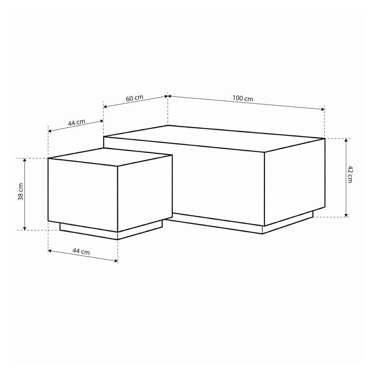 Ensemble de 2 tables basses effet pierre au style moderne - modèle Segmento - dessin avec dimensions